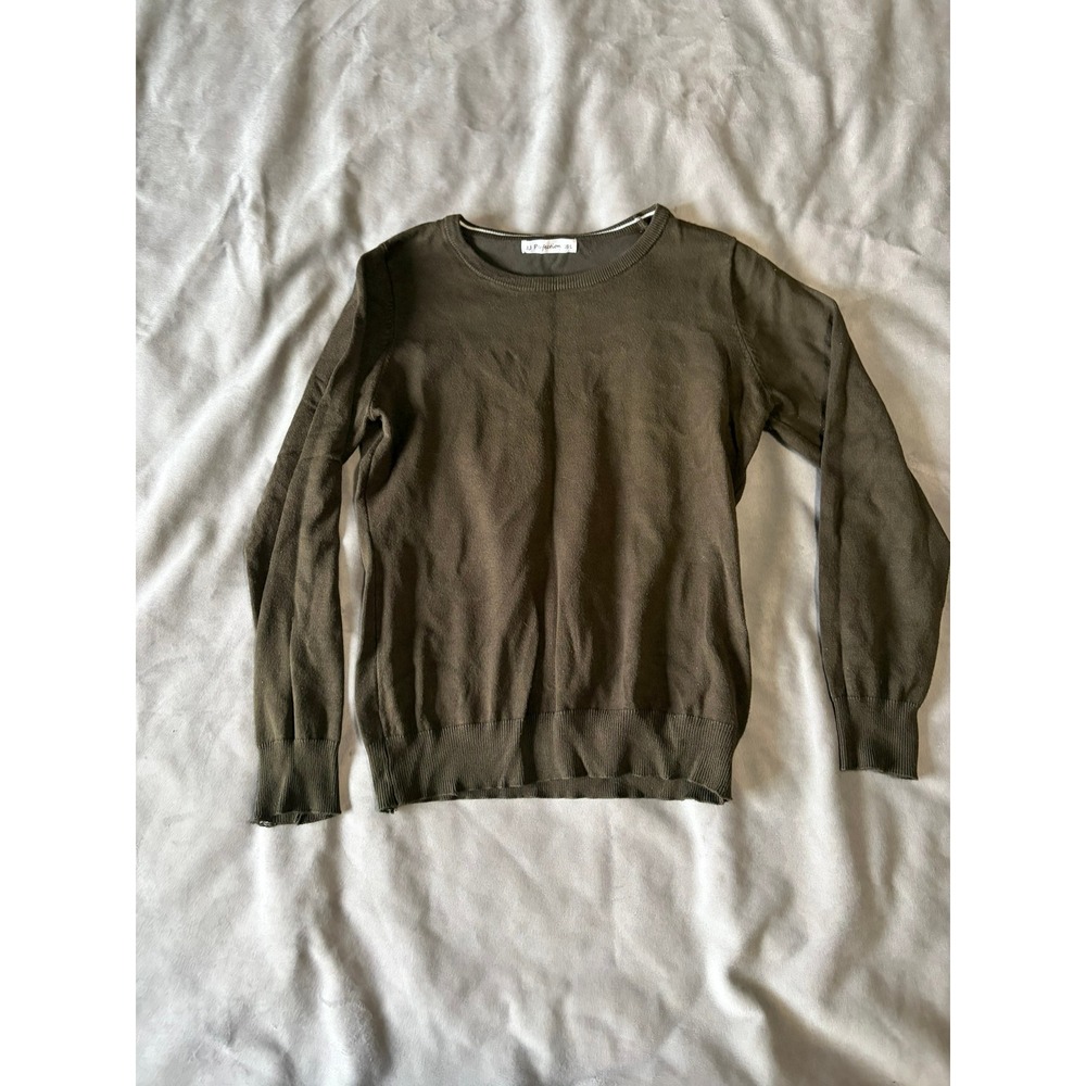 JJ Perfection Olive Green Crewneck Sweater Long Sleeve Pullover Knit Top US L